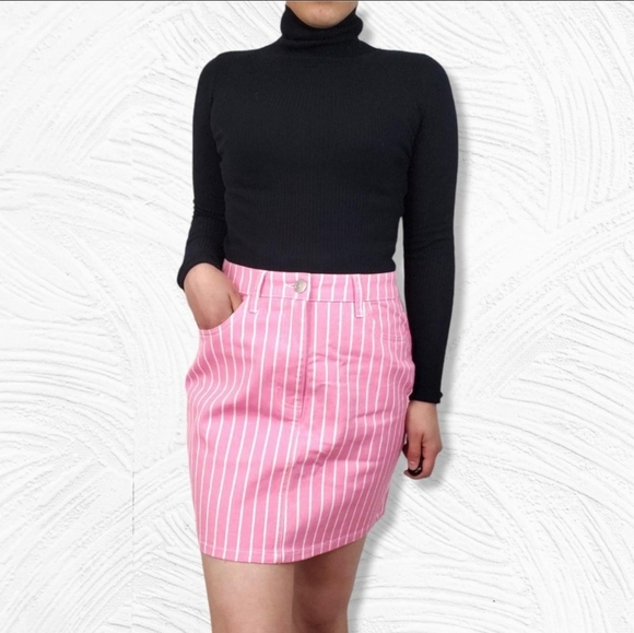 NWT Victor Glemaud Aurora Pink and White Striped Denim Mini Skirt Size 0 - Picture 1 of 16